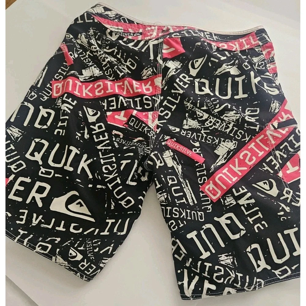 Vintage Quiksilver All-Over Print Typographic Boardshorts No Tags Waist 34